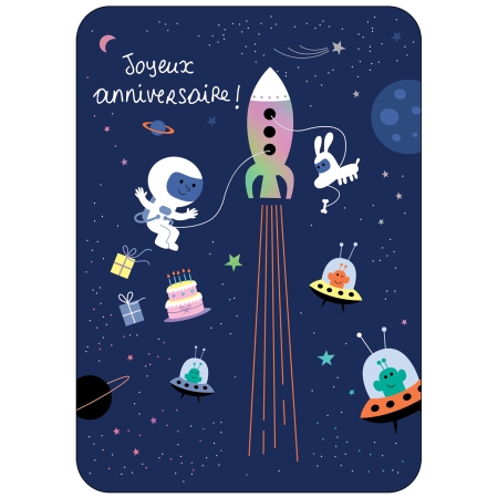 Carte glitter Joyeux anniversaire Cosmos 10x15cm